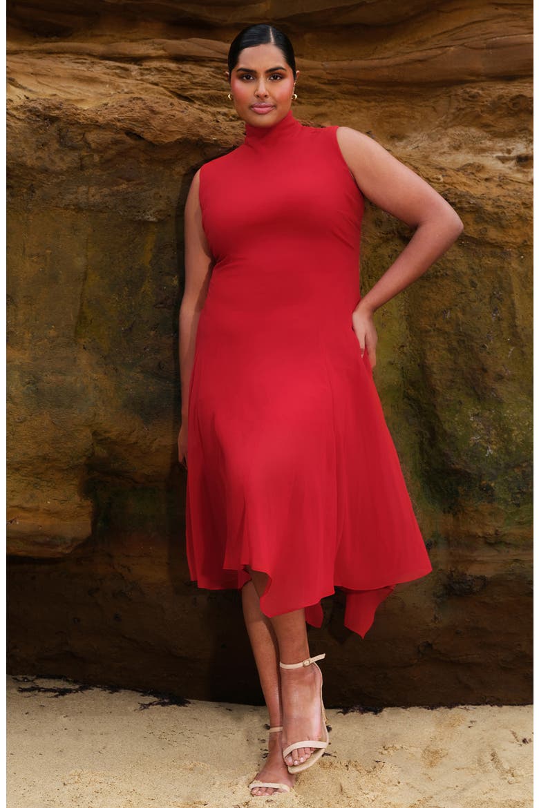 Holly Handkerchief Hem Midi Dress, Alternate, color, CRANBERRY