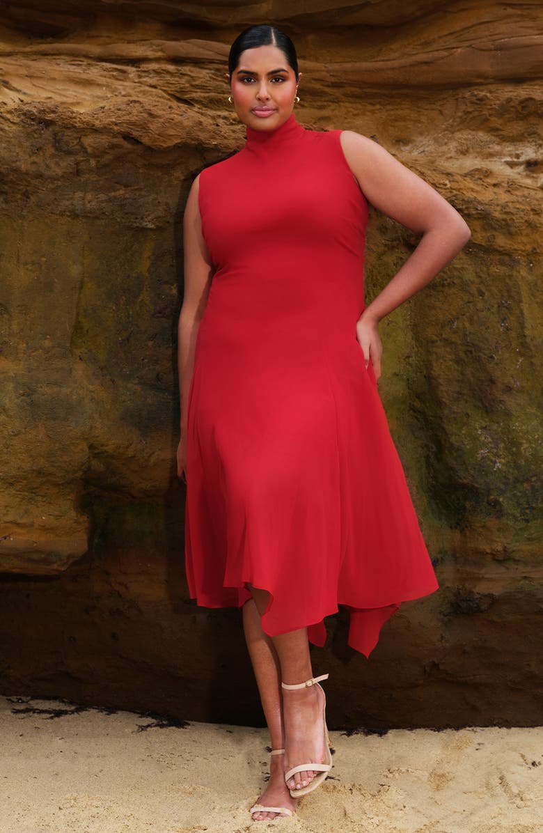 Estelle Holly Handkerchief Hem Midi Dress, Alternate, color,