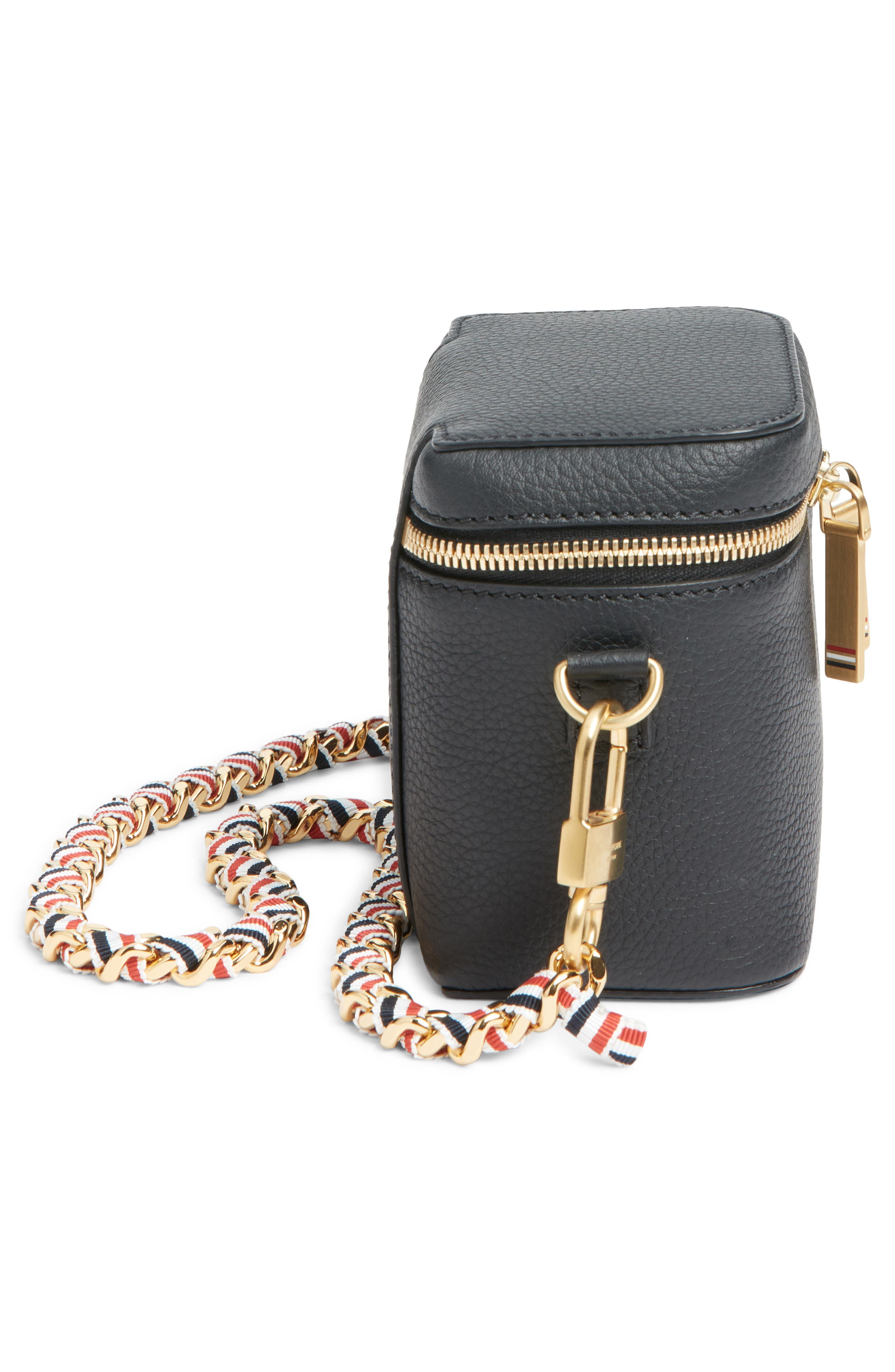 Thom Browne Box Leather Crossbody Pouch, Alternate, color, Black