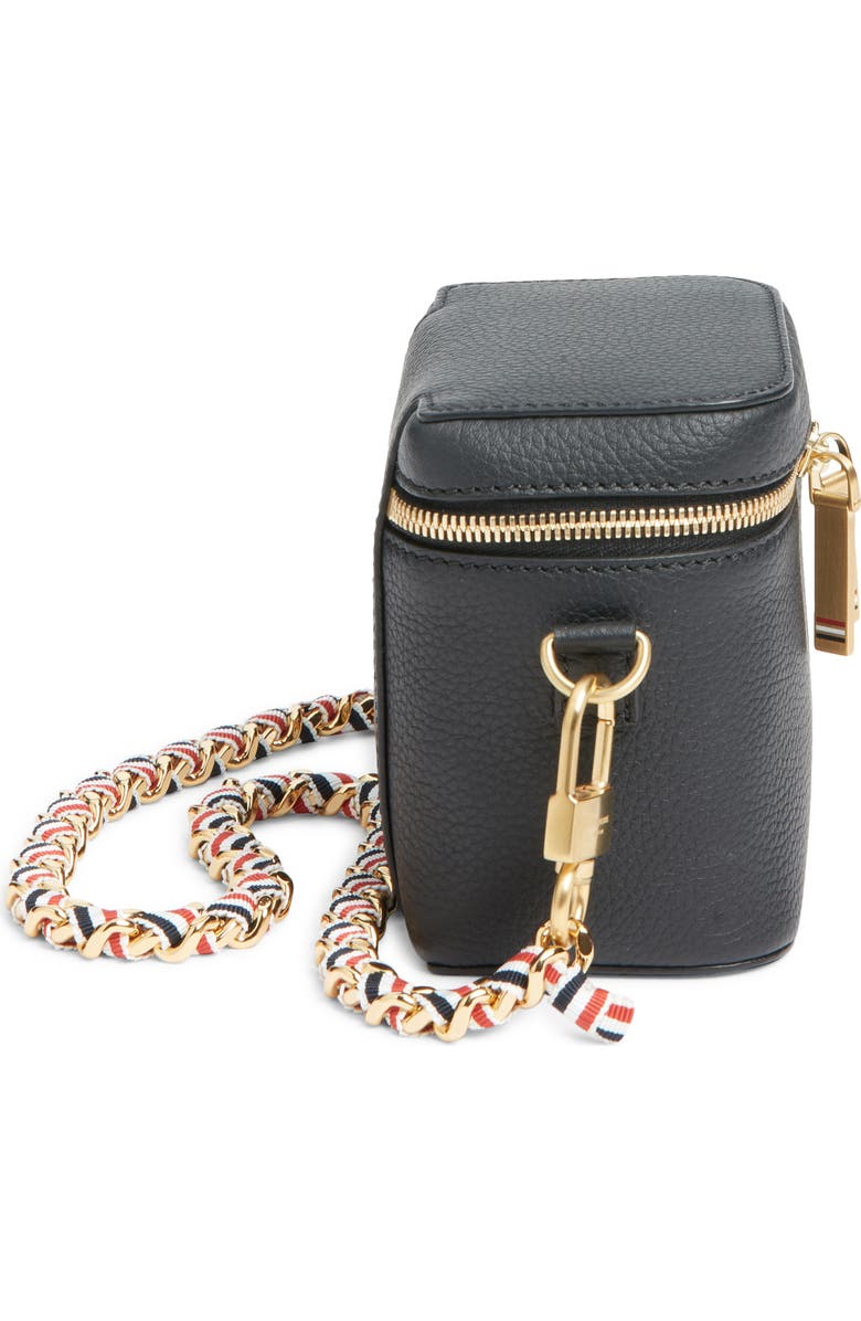 Thom Browne Box Leather Crossbody Pouch, Alternate, color, Black