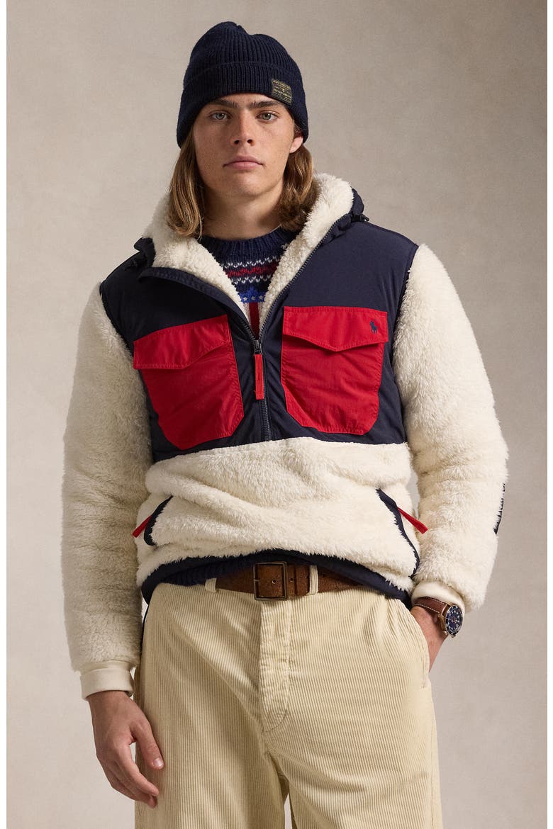 Hooded Nylon & Fleece Popover Jacket, Alternate, color, HERBAL MILK MULTI