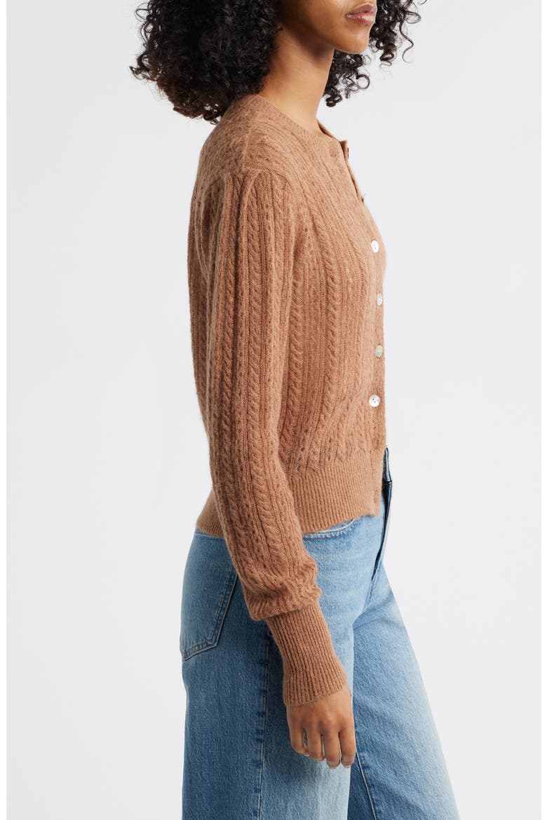 Pointelle Stitch Alpaca Blend Cardigan, Alternate, color, COFFEE
