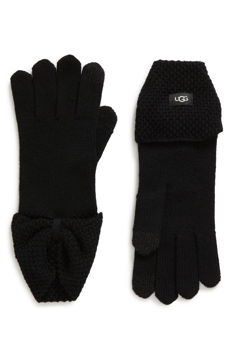 UGG<sup>®</sup> Bow Knit Gloves, Main, color, Black