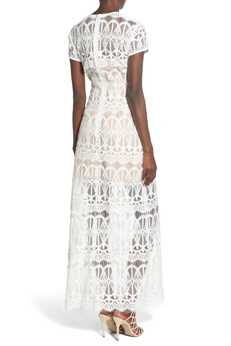 V-Neck Lace Maxi Dress, Alternate, color, WHITE/  NUDE