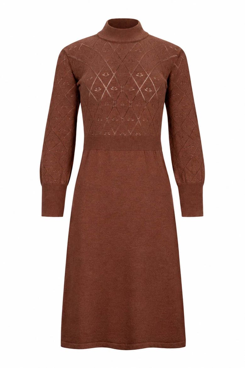 Women's Organic Puff Sleeve Pointelle Sweater Dress, Alternate, color, Cinnamon Heather