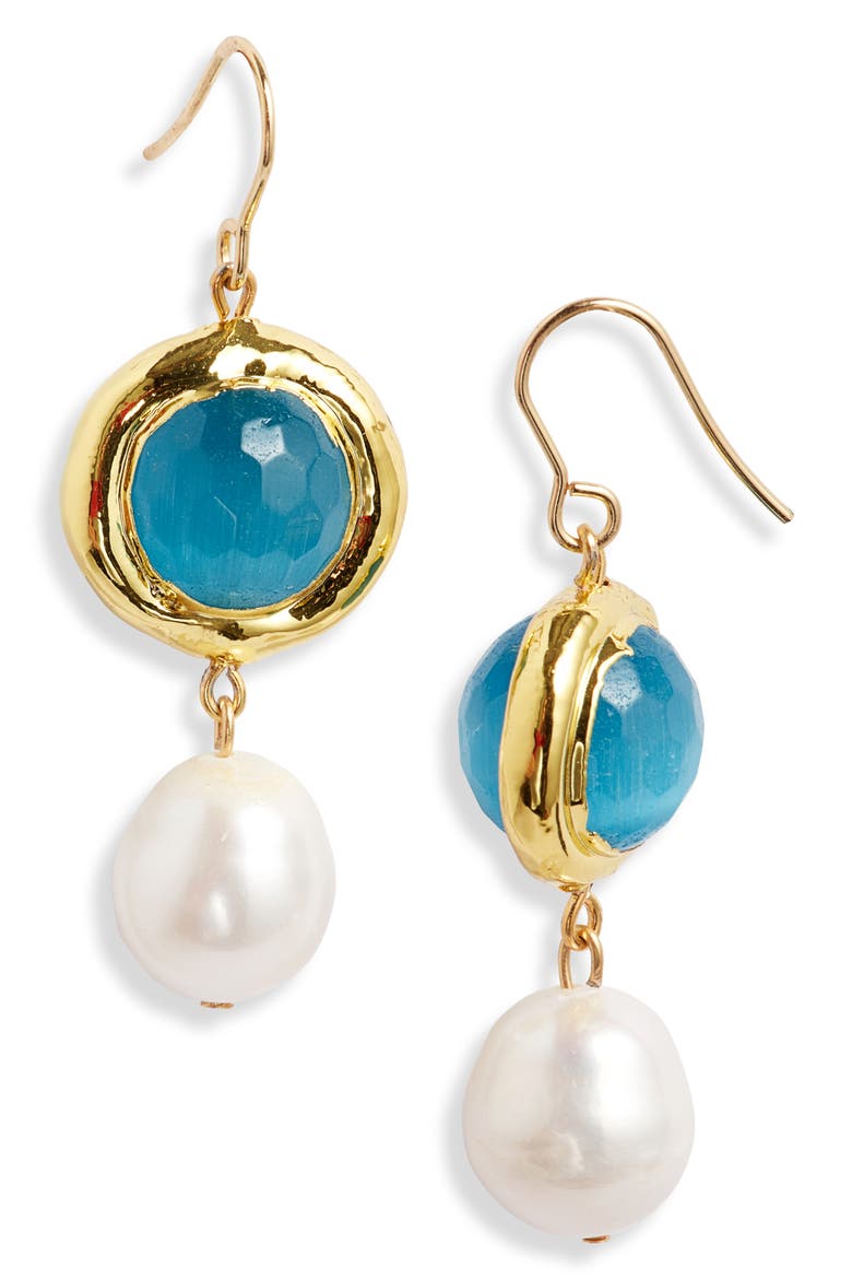 Freshwater Pearl Drop Earrings, Main, color, GOLD