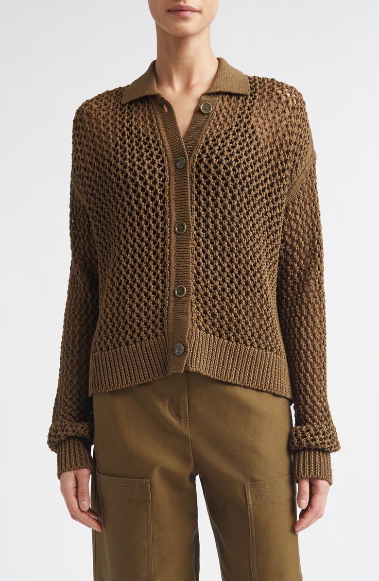 Max Mara Cotton Mesh Cardigan, Main, color, Kaki