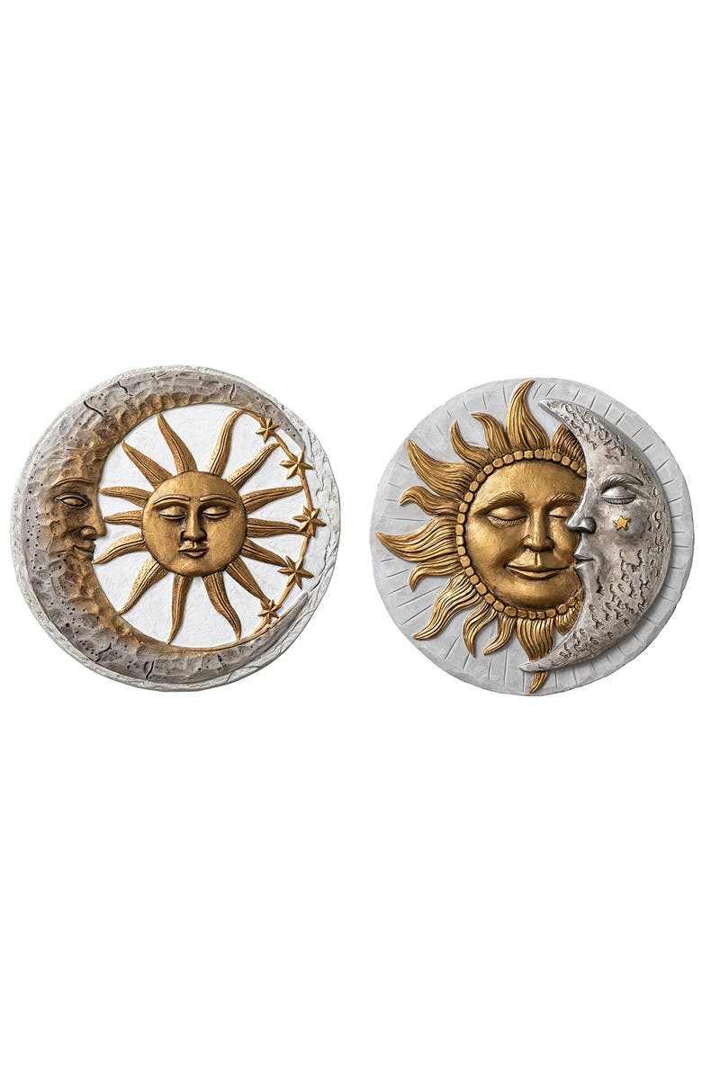 Glitzhome Set of 2 Cement Sun and Moon Textured Stepping Stones, Main, color, Gold