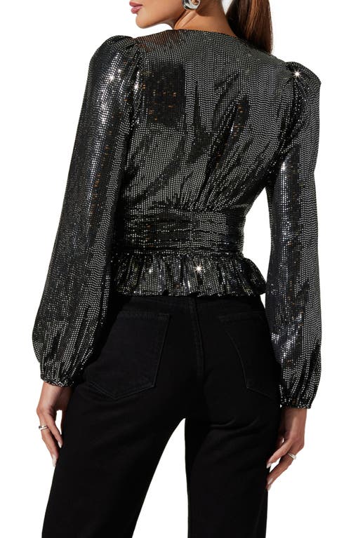 Astr The Label Metallic Sequin Long Sleeve Peplum Top In Multi