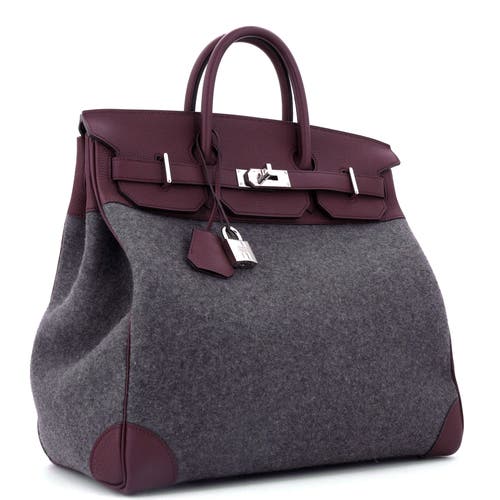 Pre-owned Hermes  Hermes Go Team Hac Birkin Bag Felt And Togo With Palladium Hardware 40 In Gray