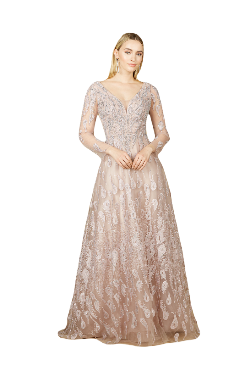 LARA New York Long Sleeve V-Neck Ballgown, Main, color, Mauve