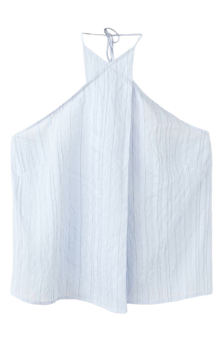 MANGO Stripe Crossover Halter Top, Alternate, color, Blue