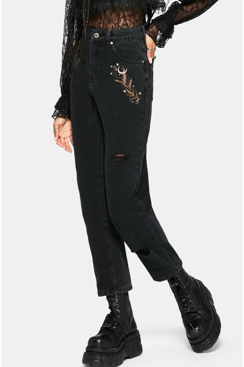 Abellona Embroidered Denim Mom Jeans, Alternate, color, Black