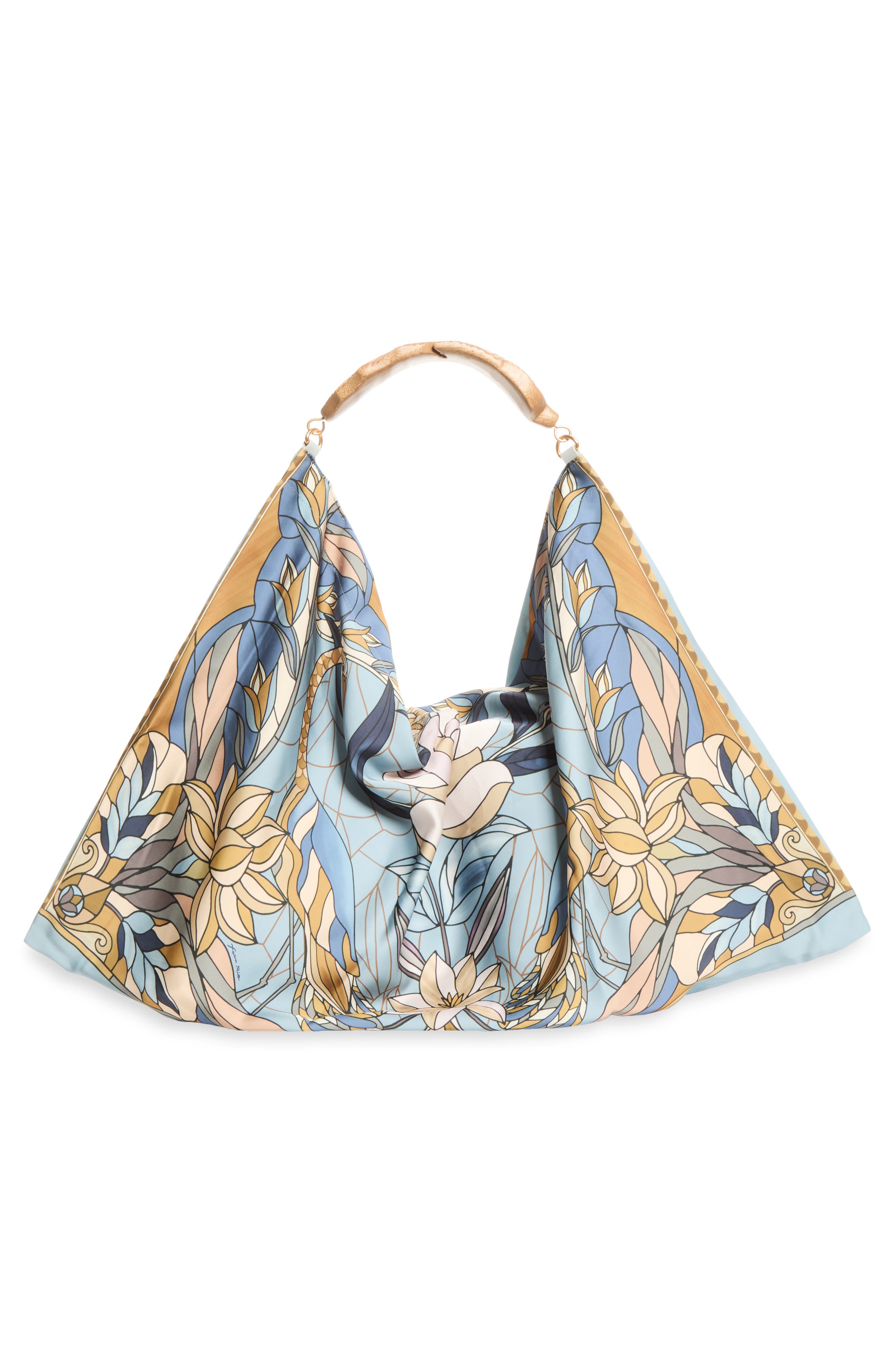 Large Satin Scarf Hobo Bag, Alternate, color, STAINED GLASS BEAUTY SOFT BLUE