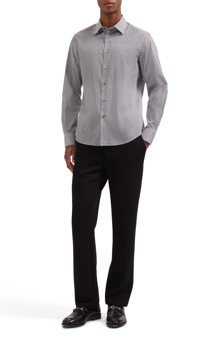 Bugatchi Julian Shaped Fit Geometric Pinwheel Print Stretch Cotton Button-Up Shirt, Alternate, color, White