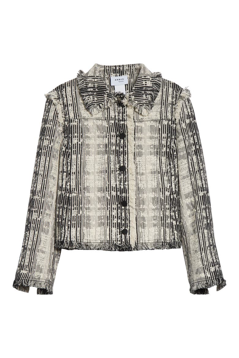 Fringe Trim Mixed Tweed Crop Jacket, Alternate, color, BLACK-IVORY