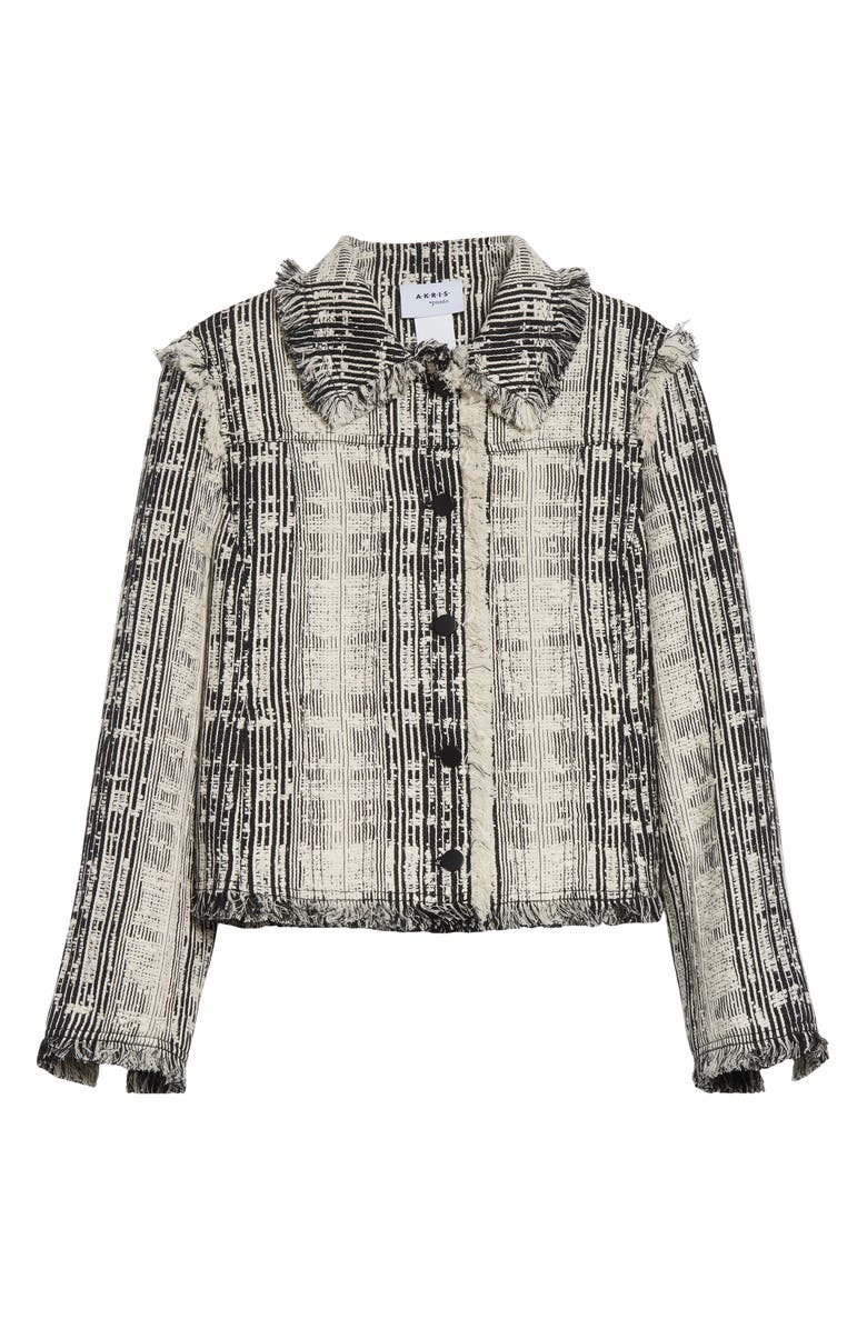 Akris punto Fringe Trim Mixed Tweed Crop Jacket, Alternate, color, Black-Ivory