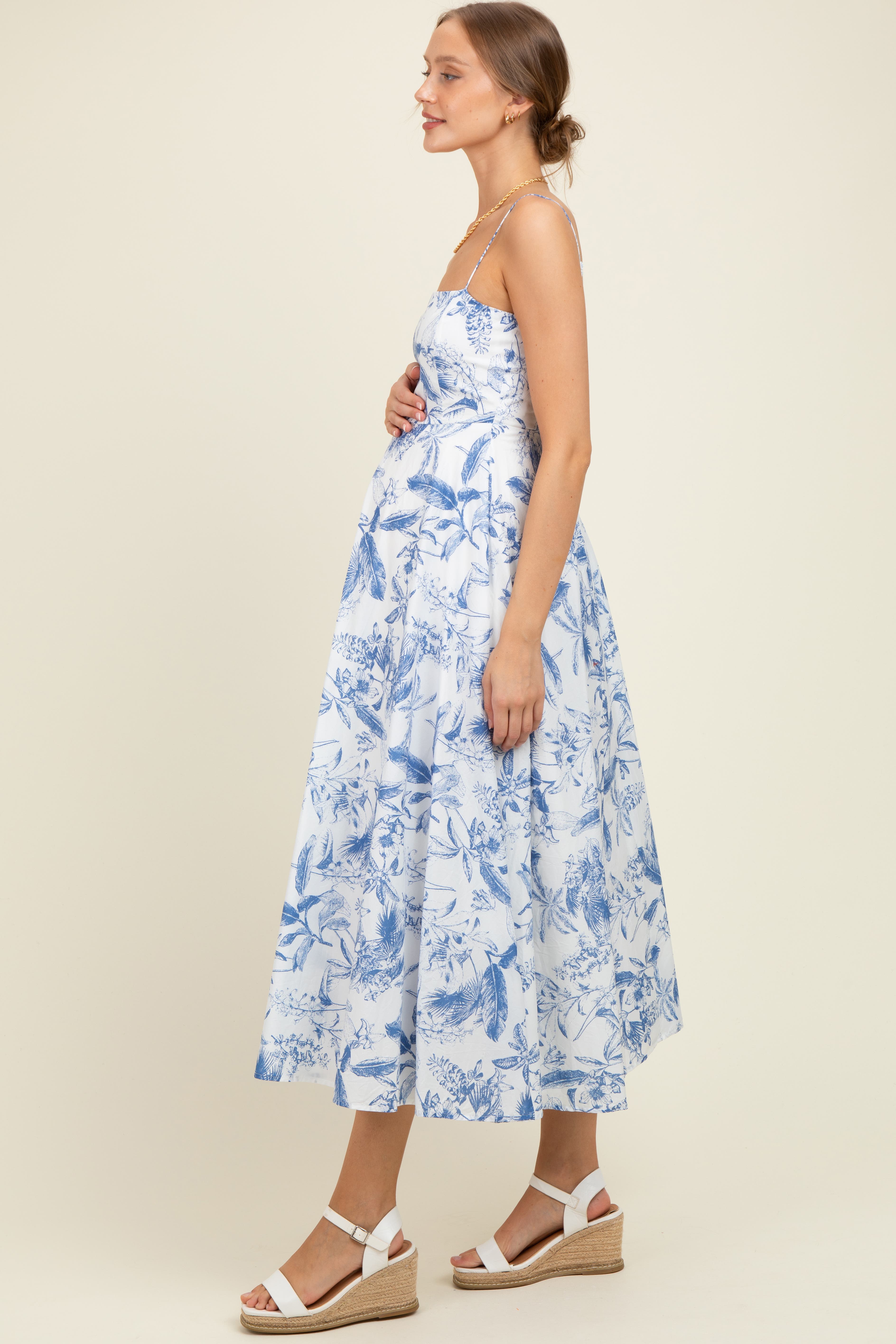 Spaghetti Strap Printed A-Line Midi Dress - image 2