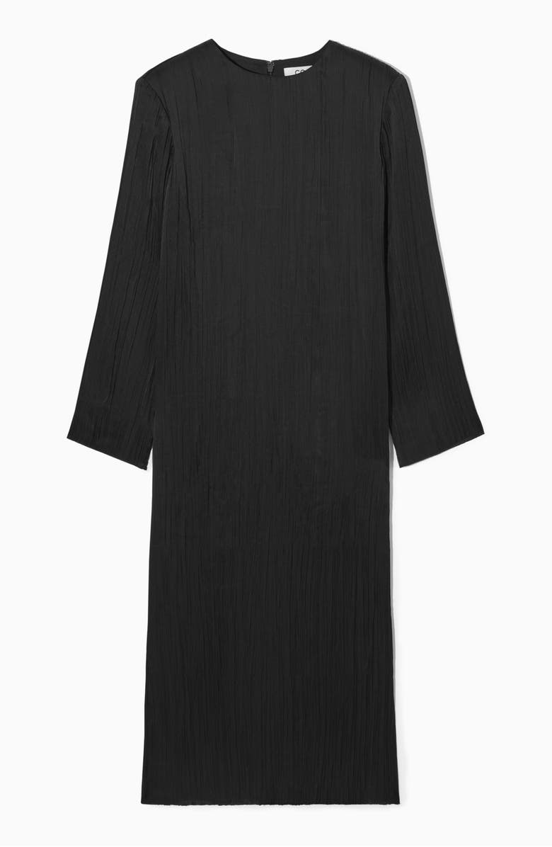 COS Long Sleeve Recycled Polyester Plissé Midi Dress, Alternate, color,