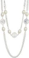 Karine Sultan Faux Pearl Coin Station Chain Necklace