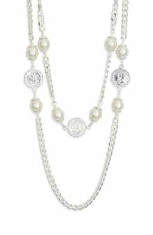 Karine Sultan Faux Pearl Coin Station Chain Necklace