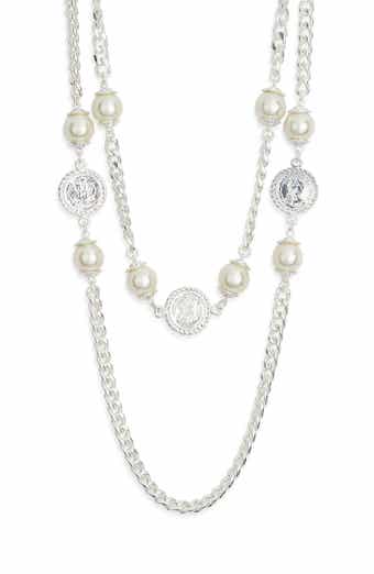 Faux Pearl Coin Station Chain Necklace