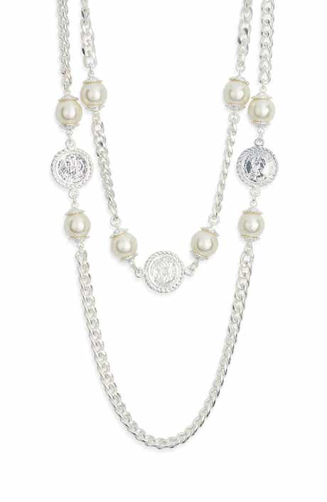 Karine Sultan Faux Pearl Coin Station Chain Necklace