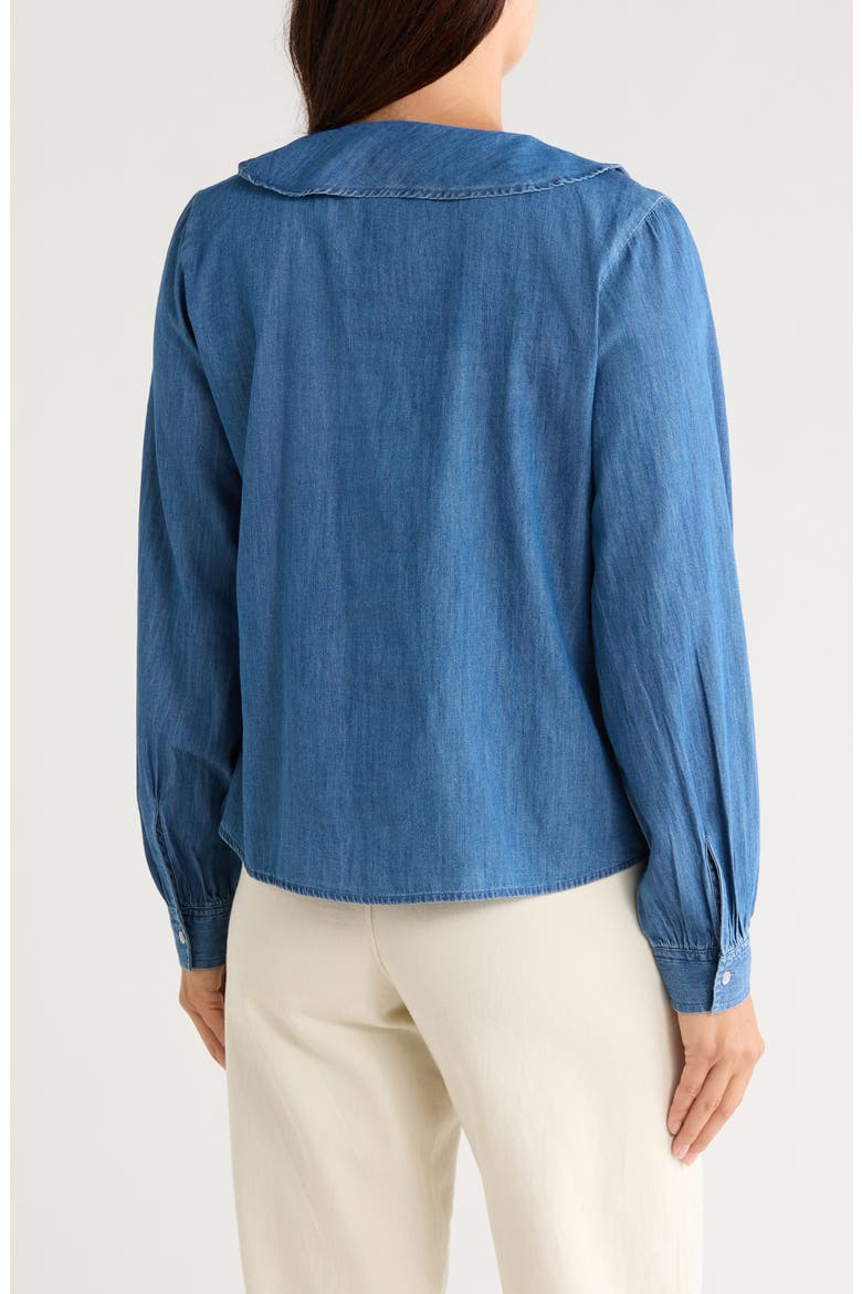 Ruffled Cotton Denim Shirt, Alternate, color, MEDIUM WASH