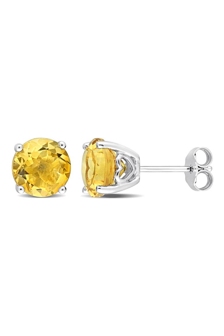 Sterling Silver Lab-Created Citrine Round Stud Earrings, Main, color, YELLOW