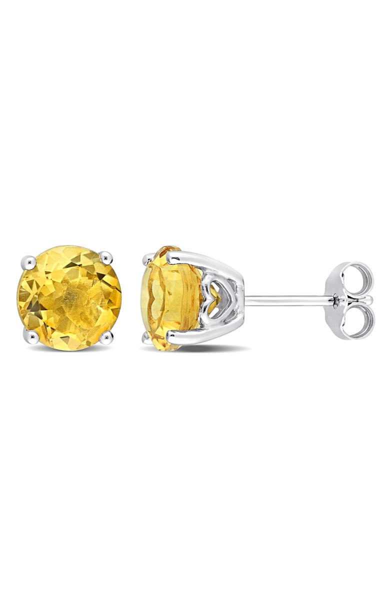 DELMAR Sterling Silver Lab-Created Citrine Round Stud Earrings, Main, color, Yellow