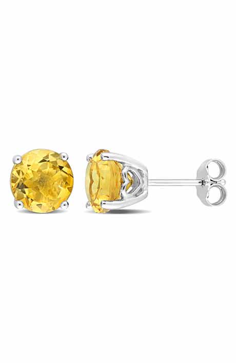 DELMAR Sterling Silver Lab-Created Citrine Round Stud Earrings