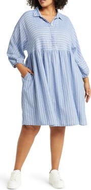 Caslon® Long Sleeve Linen Blend Shirtdress