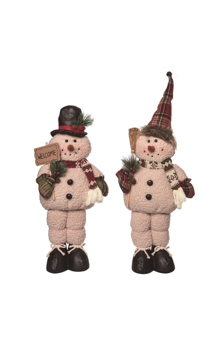 Transpac Plush Rustic Standing Snowman Set of Two Christmas Decor, Main, color, Multicolor
