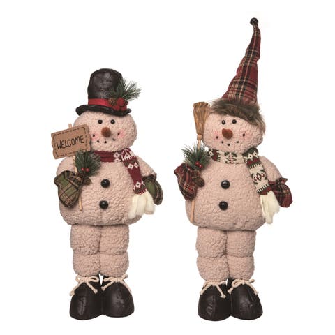 Plush Rustic Standing Snowman Set of Two Christmas Decor