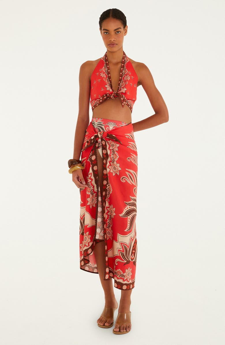 FARM Rio Ainika Garden Red Halter Top, Alternate, color, Red