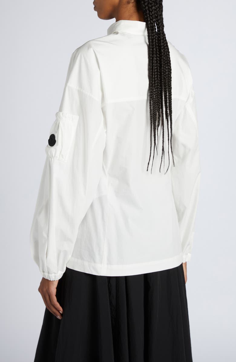 Moncler Logo Balloon Sleeve Cotton Button-Up Shirt, Alternate, color, Bright White