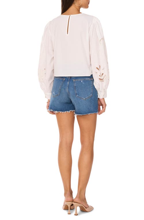 Vince Camuto Embroidered Cutwork Cotton Poplin Top In White