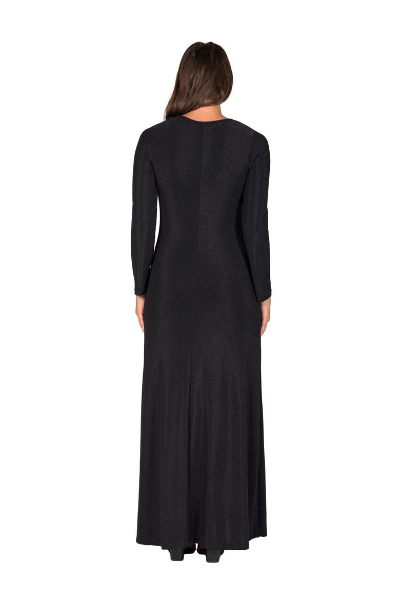 Long Sleeve Scoop Neck Shimmery Fabric Maxi Dress, Alternate, color, Black