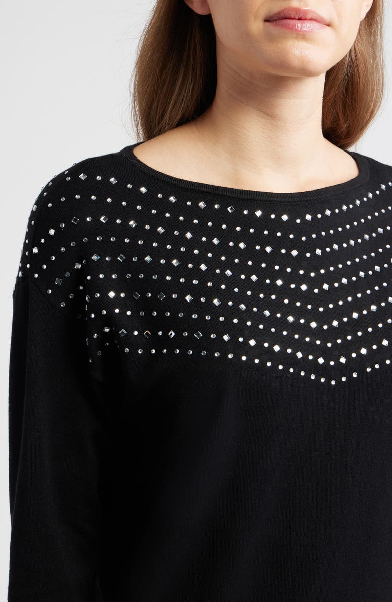 AK ANNE KLEIN Stud Embellished Boat Neck Sweater, Alternate, color, Anne Black