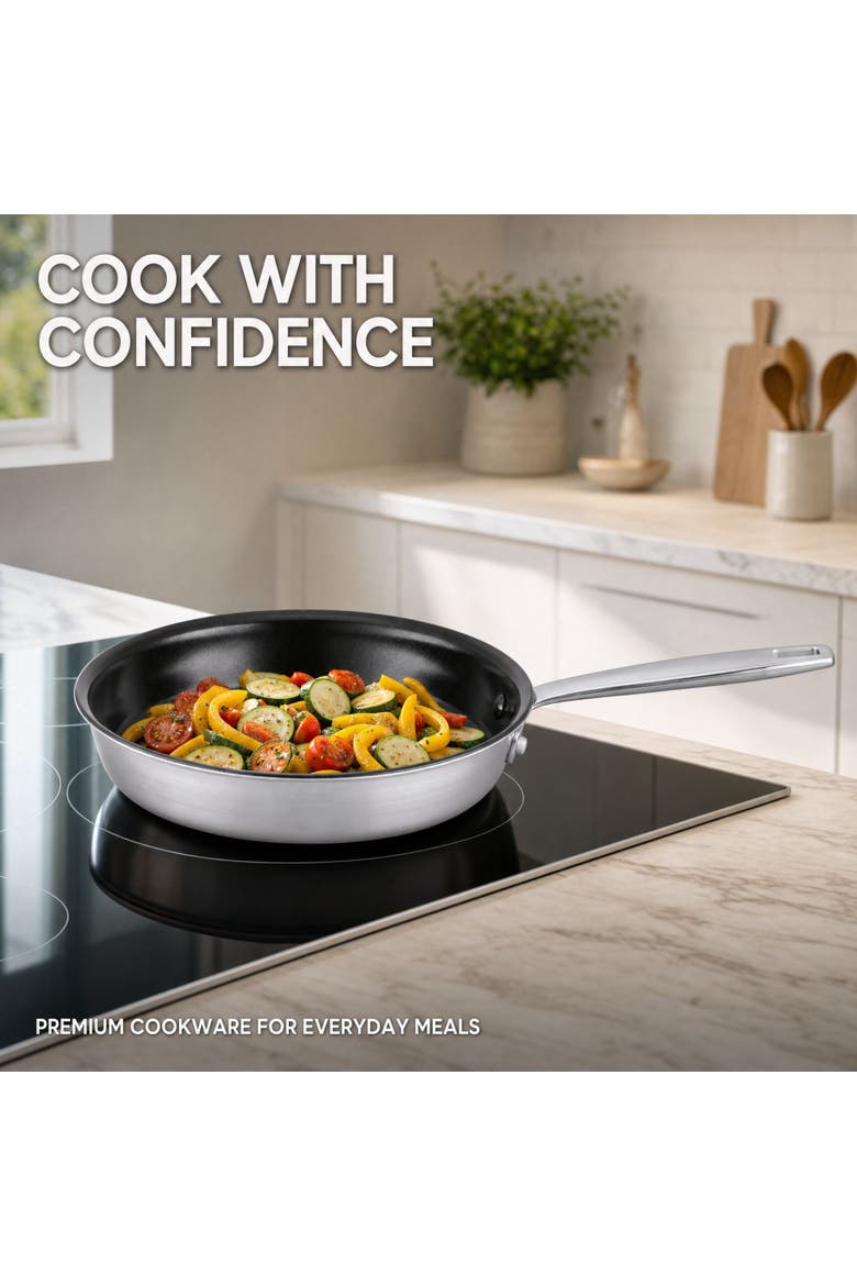 Maestro Nonstick Stainless Steel Frying Pan with Lid, Alternate, color, 11 inch