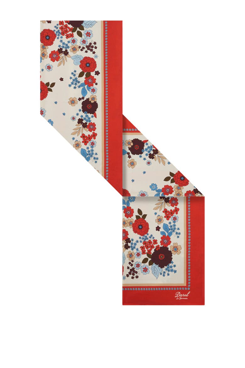 Siena Floral Print Silk Scarf, Alternate, color, Ecru