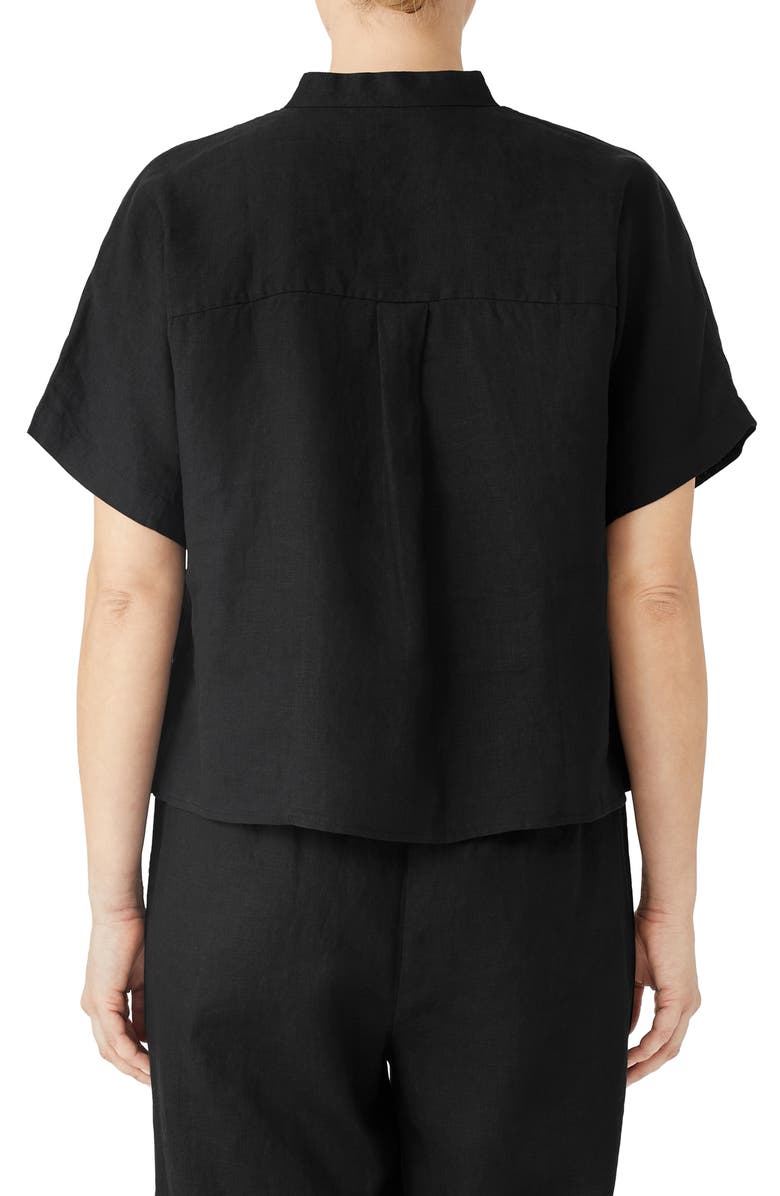 Eileen Fisher Mandarin Collar Linen Button-Up Shirt, Alternate, color,