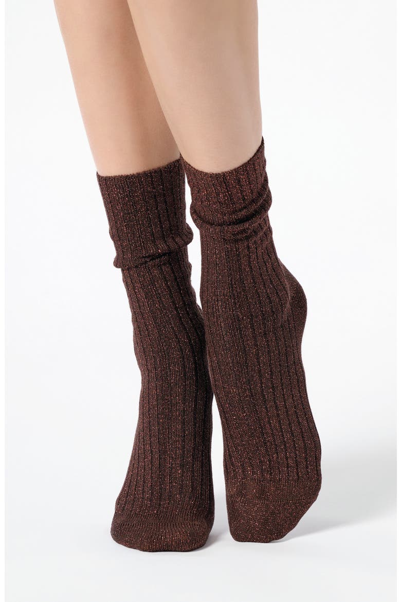Diamond Rib Crew Socks, Alternate, color, BRONZE