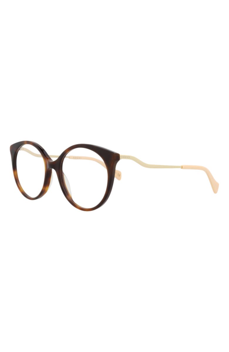 Gucci 52mm Round Optical Glasses, Alternate, color, Havana Gold Transparent