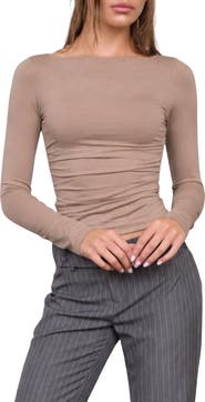 Blu Pepper Boat Neck Long Sleeve Rib Top
