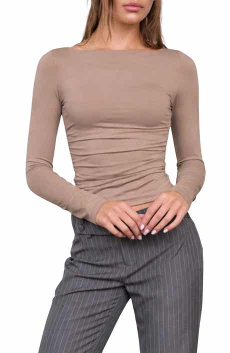 Boat Neck Long Sleeve Rib Top