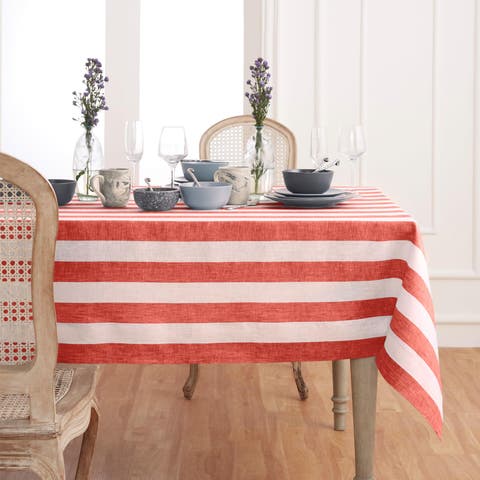 Linen Table Throw - Cabana Stripe, 52" x 52" Inch