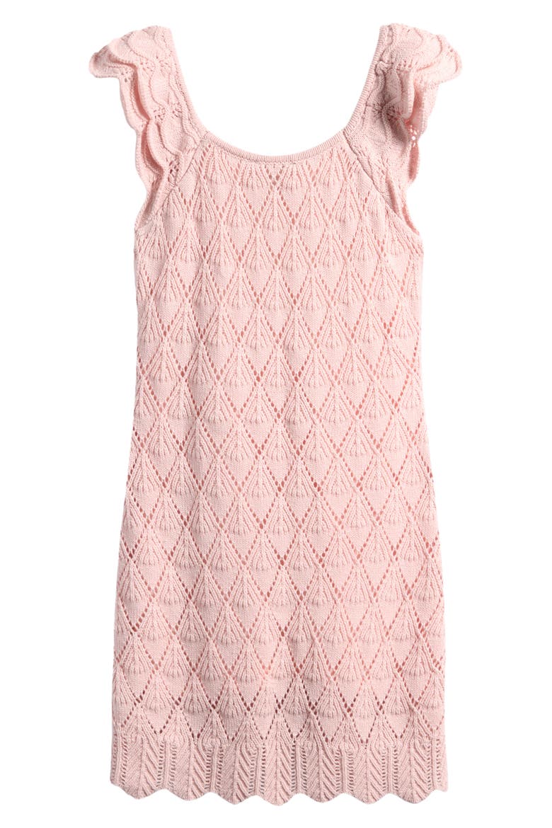Kids' Flutter Sleeve Cotton Blend Pointelle Knit Dress, Alternate, color, LIGHT PINK