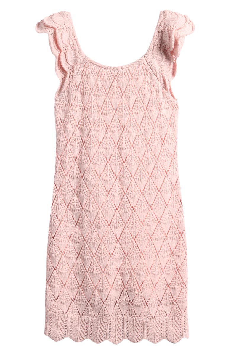 Freshman Kids' Flutter Sleeve Cotton Blend Pointelle Knit Dress, Alternate, color, Light Pink
