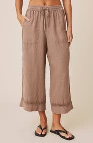 Splendid Stella Lace Inset Crop Linen Pants